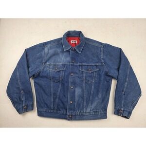 Vintage Big Mac Denim Bomber Jacket Red Quilted Lined Mens Size L‎